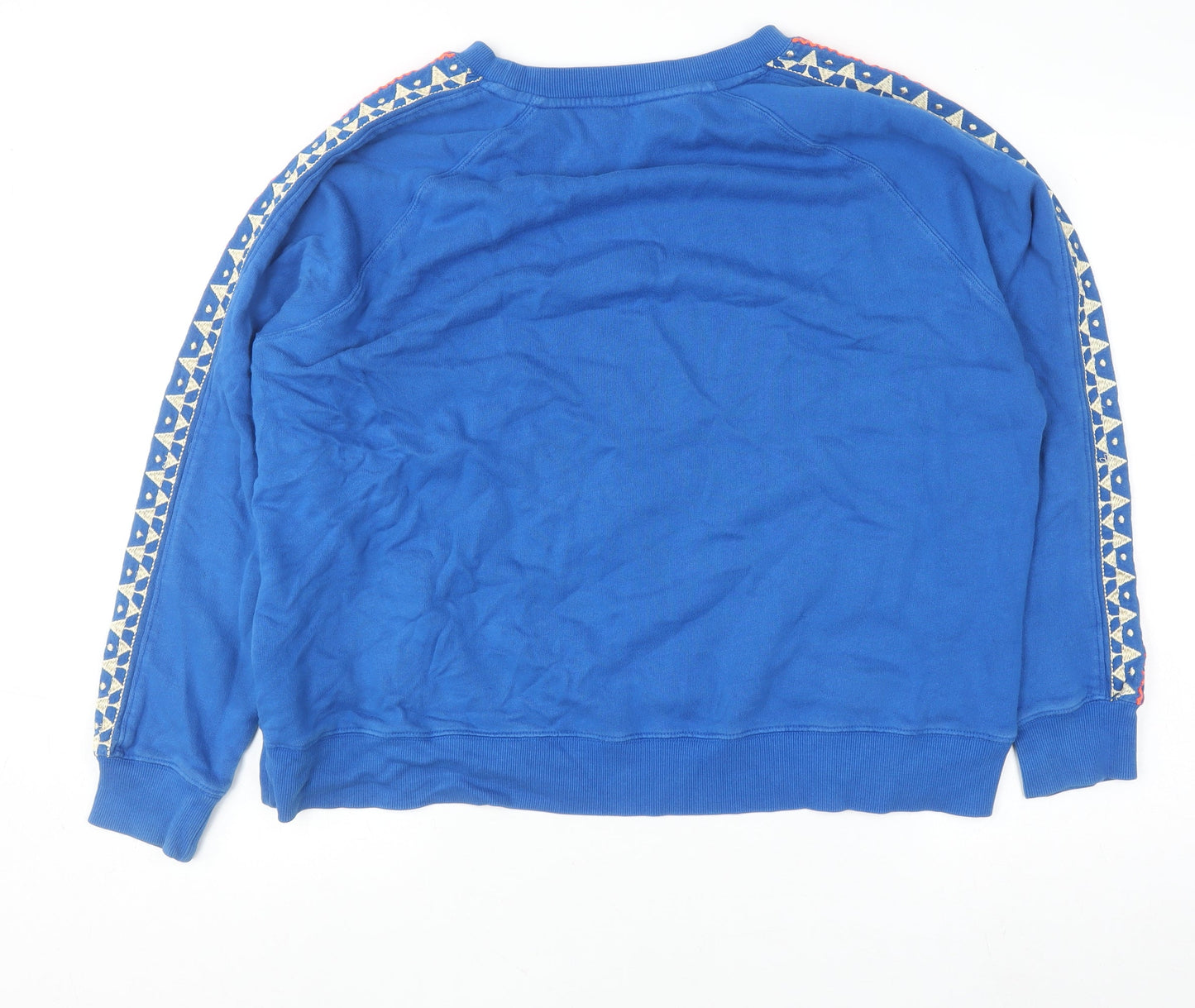 Tu Women’s Blue Cotton Crew Neck Sweatshirt Size M with Embroidered Trim