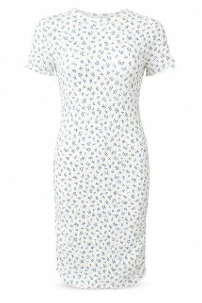 Front view of H&M Teens White Floral Bodycon Midi Dress, size 12-14