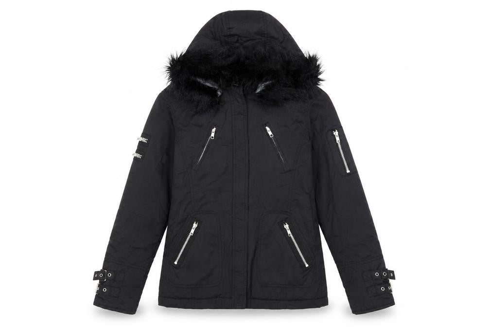 Red Herring Women's Black Faux Fur Hooded Parka Jacket Size 10