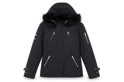 Red Herring Women's Black Faux Fur Hooded Parka Jacket Size 10