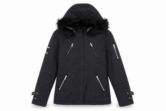 Red Herring Women's Black Faux Fur Hooded Parka Jacket Size 10