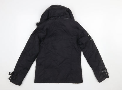 Red Herring Women's Black Faux Fur Hooded Parka Jacket Size 10