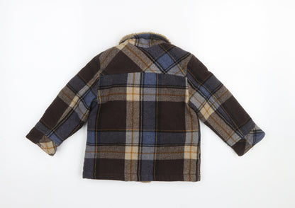 United Colors of Benetton Boys Brown Plaid Wool Blend Coat 3-4 Years
