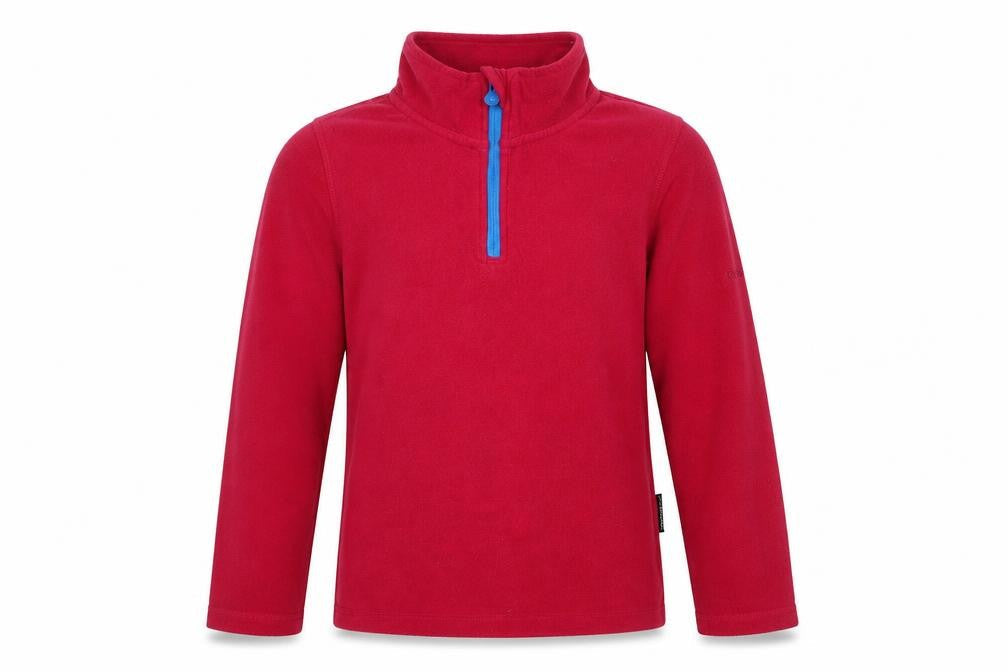 Front view of Portwest girls’ red fleece 1/4 zip pullover sweatshirt 9-10 years