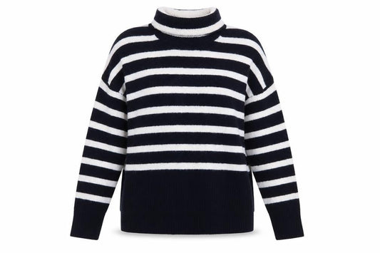 Hush Women's Black Striped Roll Neck Wool Blend Pullover Jumper Size S