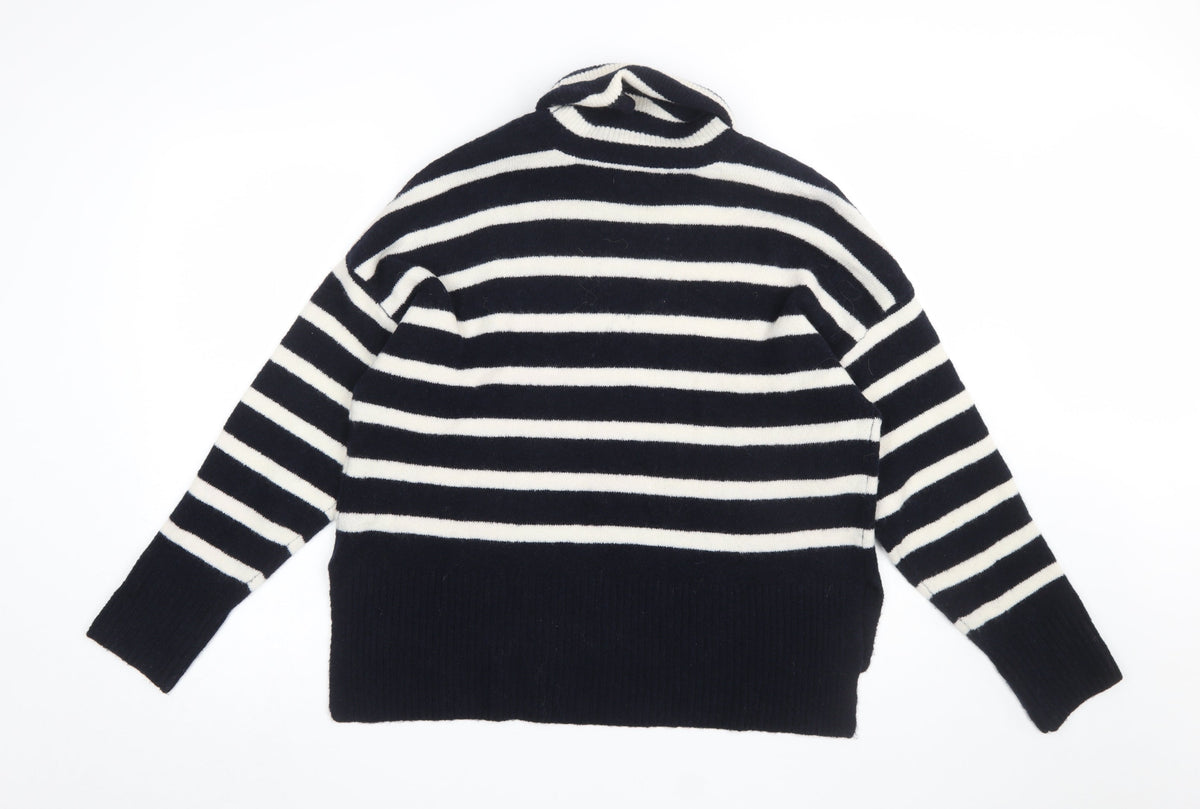 Hush Women's Black Striped Roll Neck Wool Blend Pullover Jumper Size S