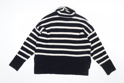 Hush Women's Black Striped Roll Neck Wool Blend Pullover Jumper Size S