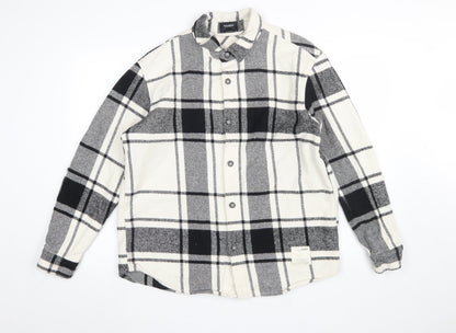 Pull & Bear Men's Black White Check Long Sleeve Button-Up Shirt L