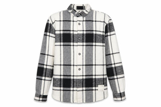 Front view of Pull&Bear Men's Black White Check Long Sleeve Button-Up Shirt L