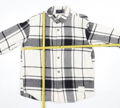 Pull & Bear Men's Black White Check Long Sleeve Button-Up Shirt L
