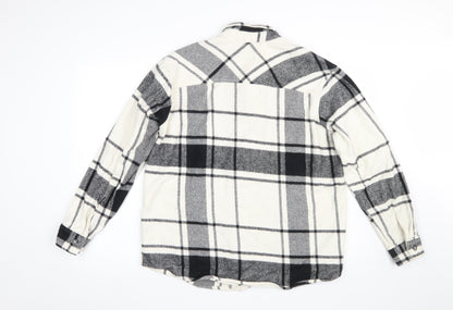 Pull & Bear Men's Black White Check Long Sleeve Button-Up Shirt L