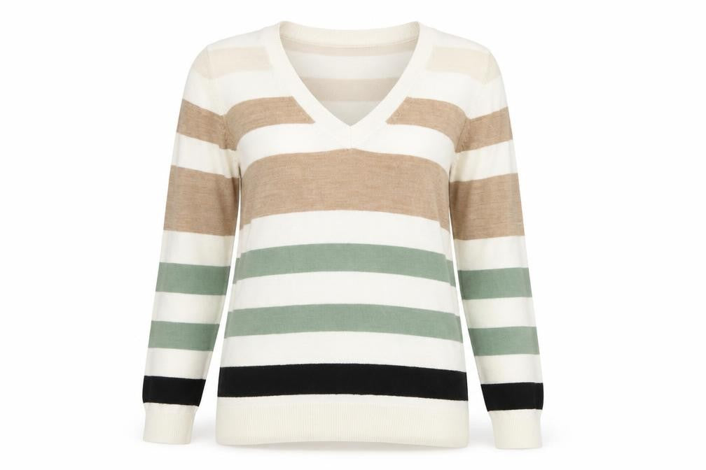 Marks and Spencer Womens Multicoloured Striped V-Neck Jumper Size M