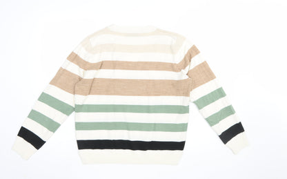 Marks and Spencer Womens Multicoloured Striped V-Neck Jumper Size M