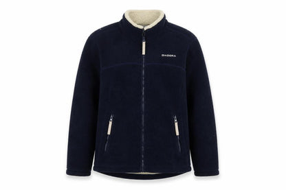Front view of Diadora boys’ blue fleece full zip jacket l lined mid-length outdoor coat