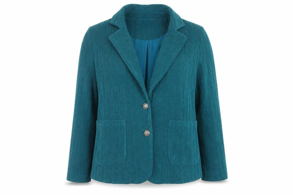 Klass Women Blue Size 10 Textured Knit Button Blazer Jacket