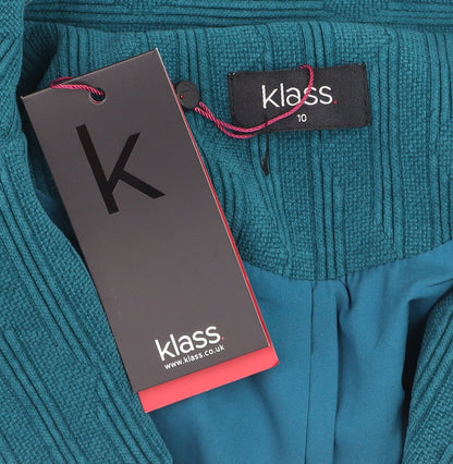 Klass Women Blue Size 10 Textured Knit Button Blazer Jacket