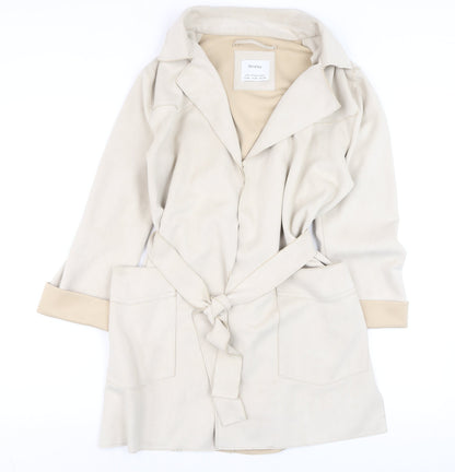 Womens UK Size 12 Bershka Beige Trench Coat