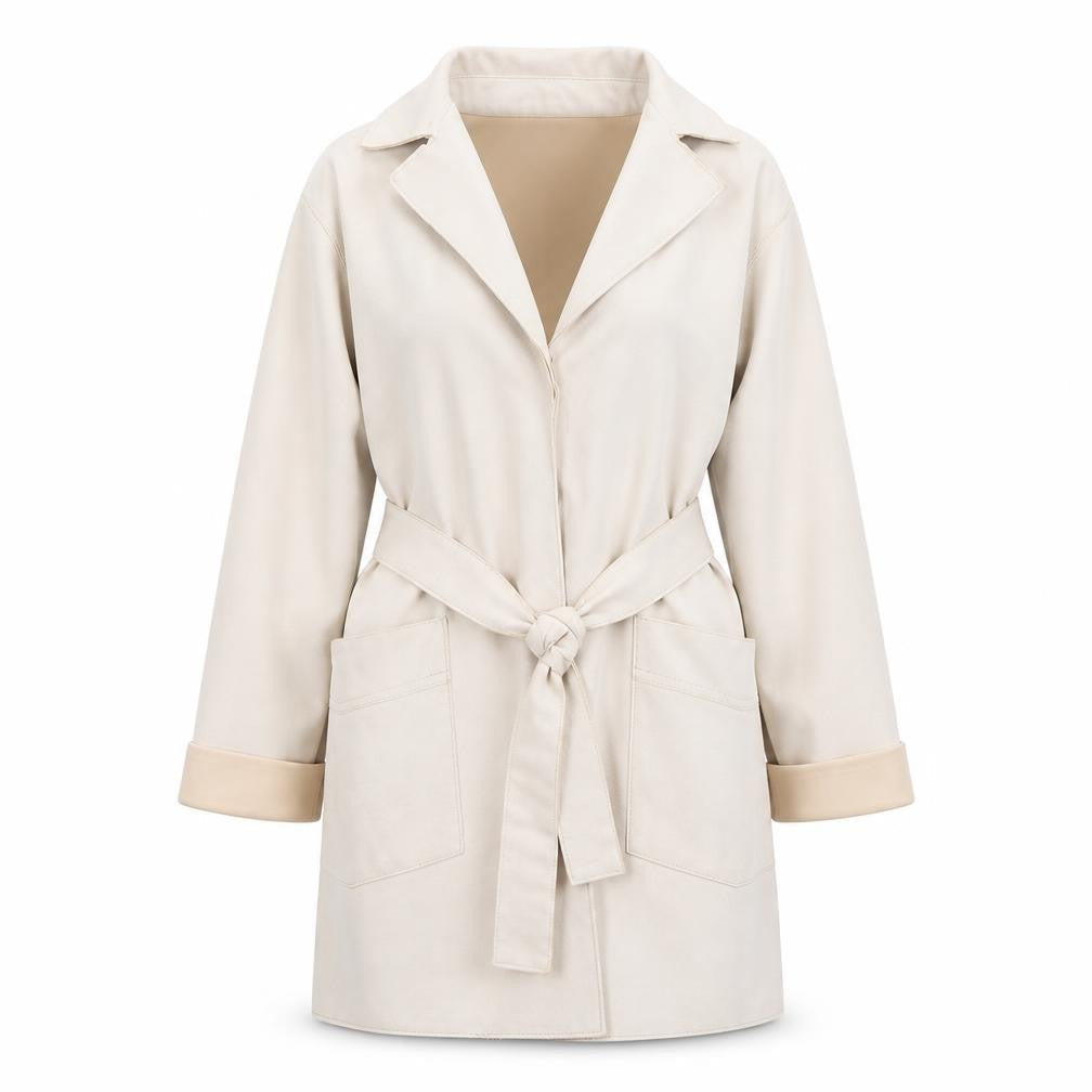 Womens UK Size 12 Bershka Beige Trench Coat
