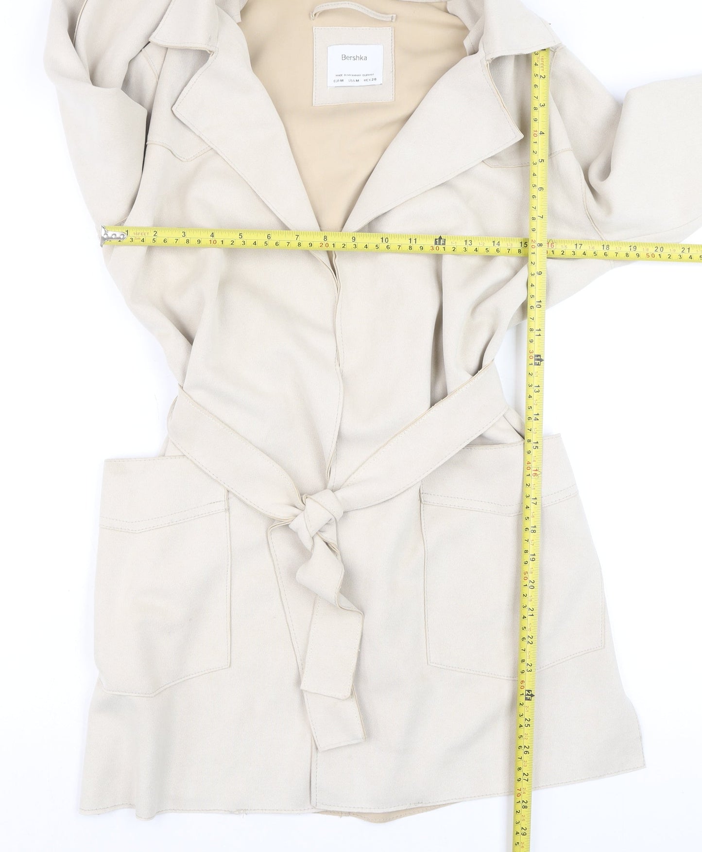 Womens UK Size 12 Bershka Beige Trench Coat