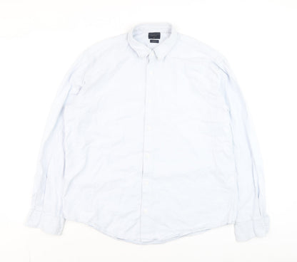 Marfinno Men's Light Blue Cotton Button-Up Long Sleeve Shirt L Relaxed Fit