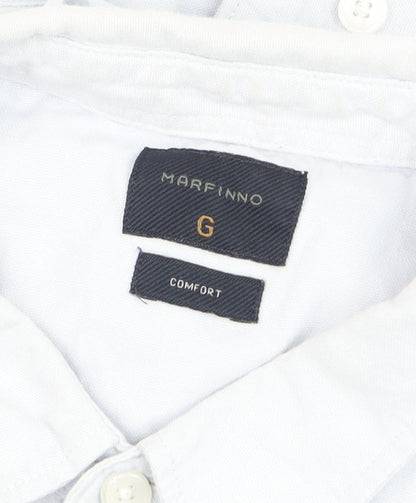 Marfinno Men's Light Blue Cotton Button-Up Long Sleeve Shirt L Relaxed Fit