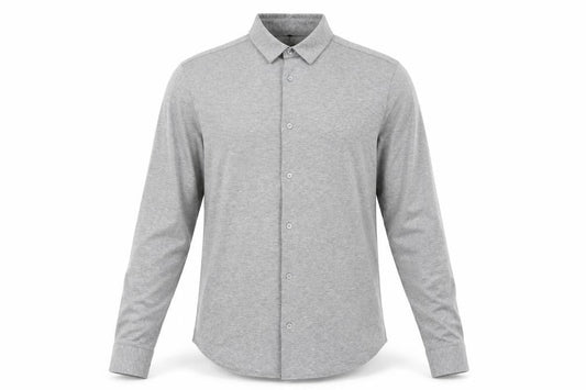 Front view of COS Men's Grey Button-Up Long Sleeve Cotton Shirt, size S