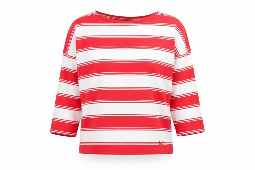 Front view of Crew Clothing Women’s Red White Striped Long Sleeve Cotton Top, size UK 12