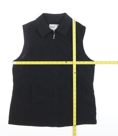 TIGI Wear Women's Black Sleeveless Collared Zip Front Top Size 10