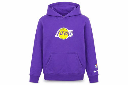 Front view of Nike Teens Purple Los Angeles Lakers Pullover Hoodie, size M
