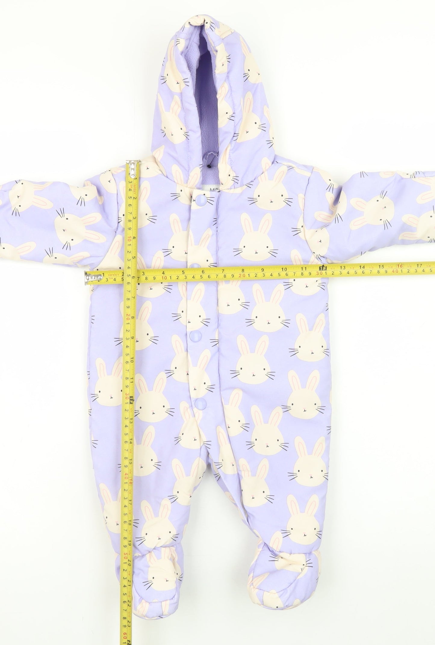 Marks and Spencer Unisex Baby Purple Bunny Print Hooded Snowsuit 0-3 Months