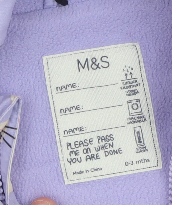 Marks and Spencer Unisex Baby Purple Bunny Print Hooded Snowsuit 0-3 Months