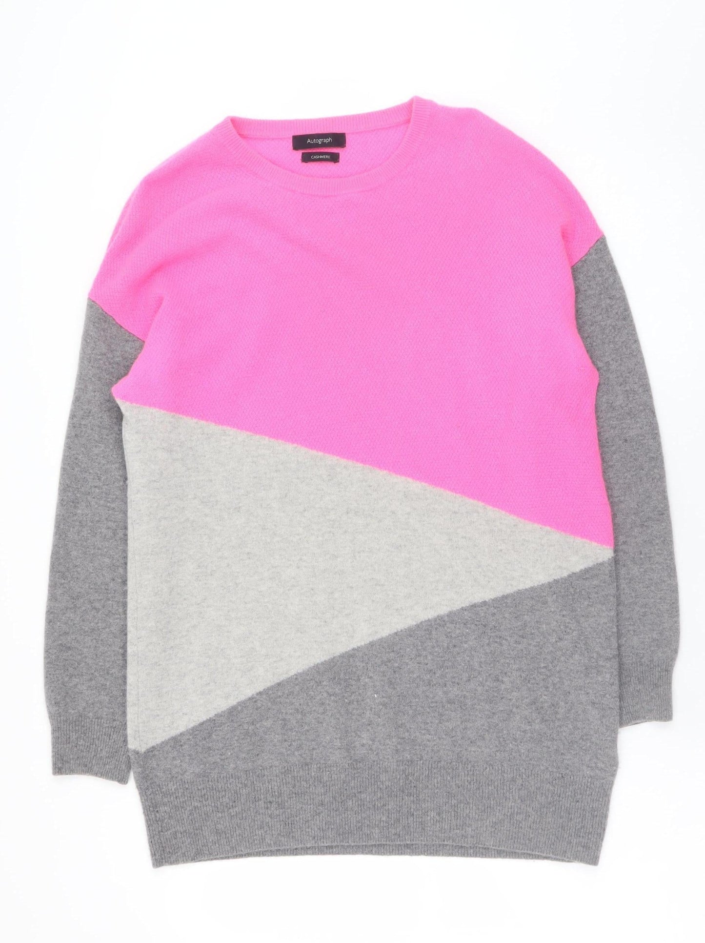 Marks and Spencer Women Pink Grey Colourblock Cashmere Jumper Size M