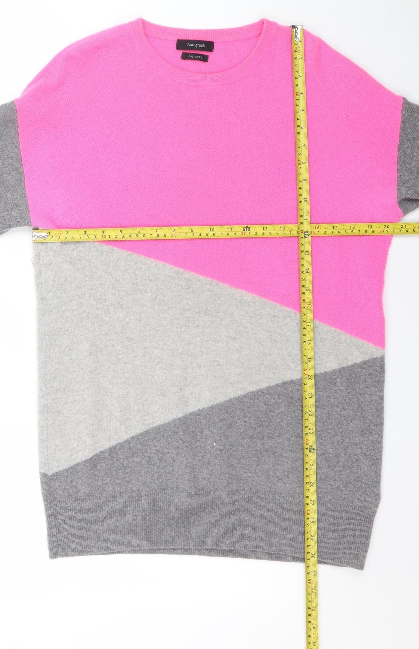 Marks and Spencer Women Pink Grey Colourblock Cashmere Jumper Size M