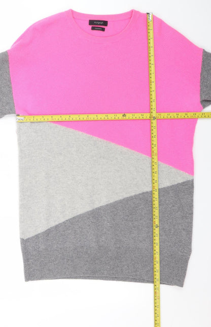Marks and Spencer Women Pink Grey Colourblock Cashmere Jumper Size M
