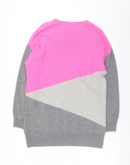 Marks and Spencer Women Pink Grey Colourblock Cashmere Jumper Size M