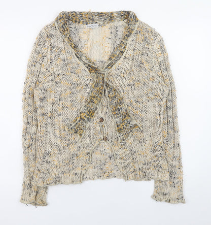 Nina Murati Women Beige Chunky Knit Button Cardigan L Relaxed Fit