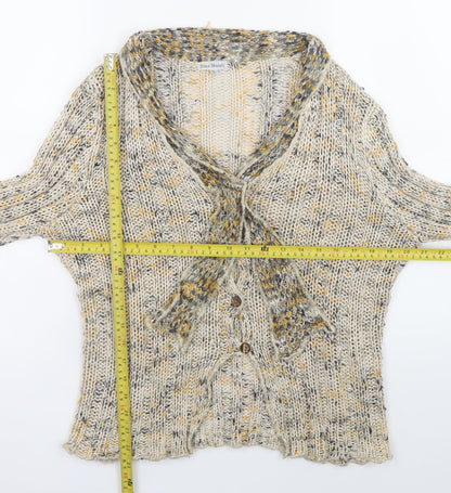 Nina Murati Women Beige Chunky Knit Button Cardigan L Relaxed Fit