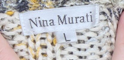 Nina Murati Women Beige Chunky Knit Button Cardigan L Relaxed Fit