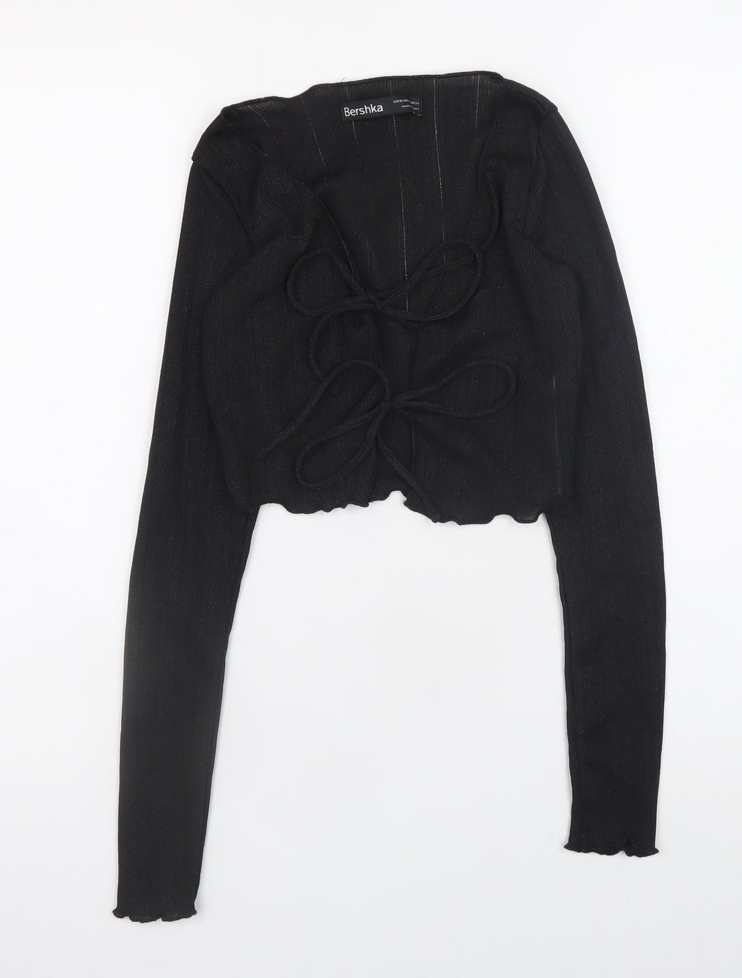 Womens UK Size XS Bershka Black Cropped Blouse
