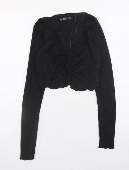 Womens UK Size XS Bershka Black Cropped Blouse