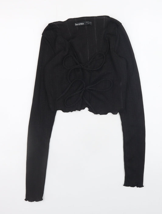 Womens UK Size XS Bershka Black Cropped Blouse