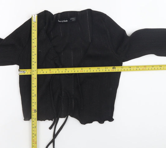 Womens UK Size XS Bershka Black Cropped Blouse
