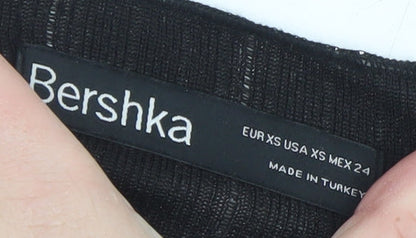 Womens UK Size XS Bershka Black Cropped Blouse