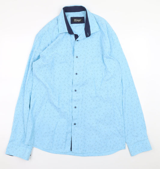 Ben Brown Men Blue Long Sleeve Regular Fit Cotton Blend Button-Up Shirt Size L