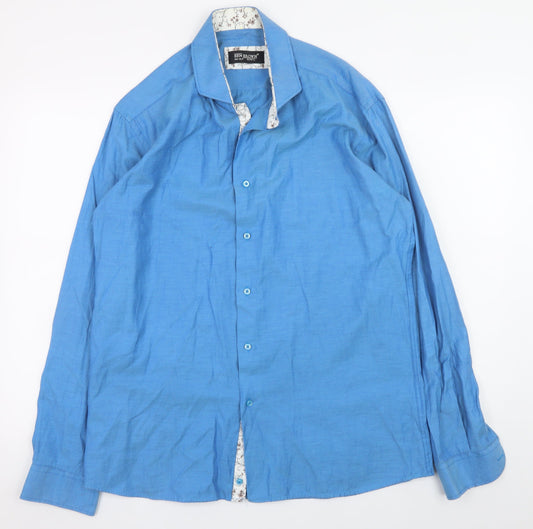 Ben Brown Men's Blue Long Sleeve Cotton Blend Button-Up Shirt L 42in