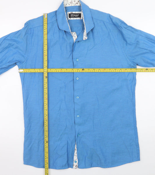 Ben Brown Men's Blue Long Sleeve Cotton Blend Button-Up Shirt L 42in
