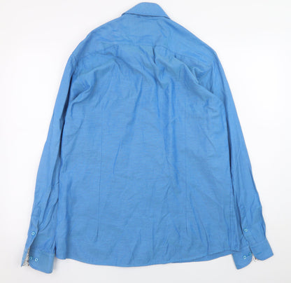 Ben Brown Men's Blue Long Sleeve Cotton Blend Button-Up Shirt L 42in