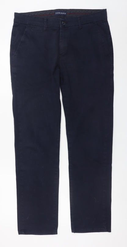 Tom Penn Men's Blue Chino Trousers W34 L30 Cotton Stretch