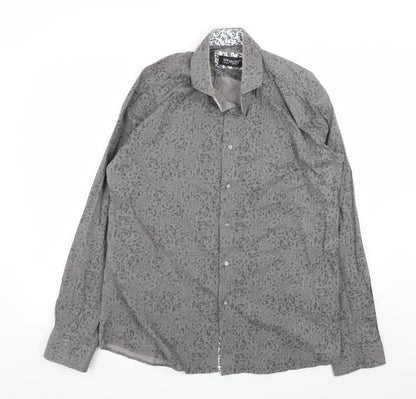 Ben Brown Men's Grey Geometric Cotton Long Sleeve Button-Up Shirt Size L
