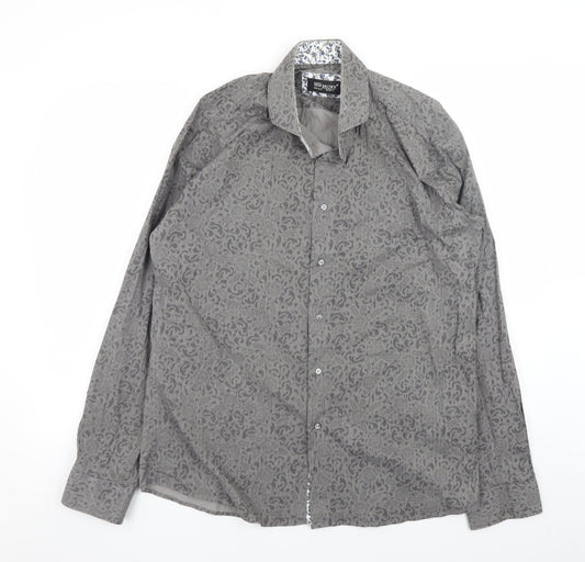 Ben Brown Men's Grey Geometric Cotton Long Sleeve Button-Up Shirt Size L
